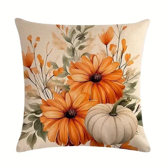 🍂 NEW FALL SET OF 4 PILLOW COVERS 🎃 Pumkins & Florals 💐 - Picture 4 of 6